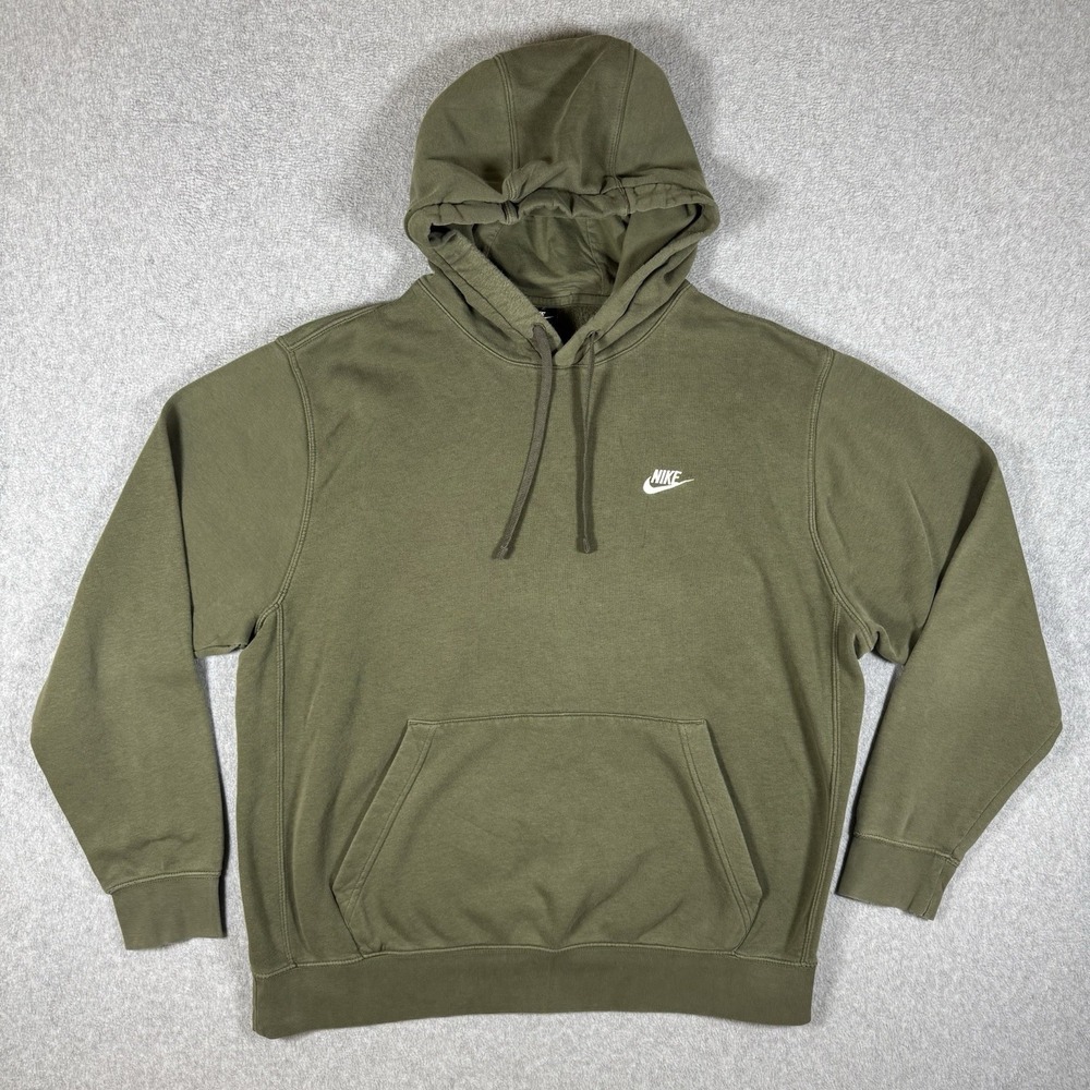 Nike Hoodie Men's XL Olive Green Pullover Embroidered Swoosh Fleece Sweatshirt